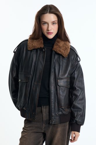 Утепленный бомбер из натуральной кожи Снежная королева collection 778358003